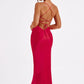 Sleeveless Backless Satin Maxi Prom Dress With High Slit And Lace-Up