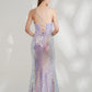 Sparkling Mermaid Sweetheart Spaghetti Straps Sequin Maxi Dress with Lace-Up Back and Slit