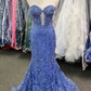 Strapless Sweetheart Keyhole Cutout Allover Floral Lace Sequin Boned Corset Mermaid Sweep Train Prom Evening Gown