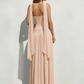 Stunning A-Line Strapless Sleeveless Satin-Chiffon Pleated Scarf-Detail Evening Dress