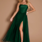 Stunning A-Line Strapless Sleeveless Satin-Tulle Floor-Length Corset-Back Formal Prom Dress