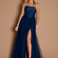 Stunning A-Line Strapless Sleeveless Satin-Tulle Floor-Length Corset-Back Formal Prom Dress