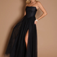 Stunning A-Line Strapless Sleeveless Satin-Tulle Floor-Length Corset-Back Formal Prom Dress