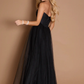 Stunning A-Line Strapless Sleeveless Satin-Tulle Floor-Length Corset-Back Formal Prom Dress