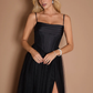 Stunning A-Line Strapless Sleeveless Satin-Tulle Floor-Length Corset-Back Formal Prom Dress