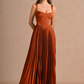 Stunning A-Line Sweetheart Sleeveless Satin Floor-Length Pleated Corset-Back Wedding Guest Dress