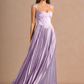 Stunning A-Line Sweetheart Sleeveless Satin Floor-Length Pleated Corset-Back Wedding Guest Dress