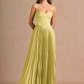 Stunning A-Line Sweetheart Sleeveless Satin Floor-Length Pleated Corset-Back Wedding Guest Dress
