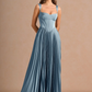 Stunning A-Line Sweetheart Sleeveless Satin Floor-Length Pleated Corset-Back Wedding Guest Dress