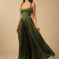 Stunning A-Line Sweetheart Sleeveless Satin Floor-Length Pleated Corset-Back Wedding Guest Dress