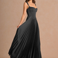 Stunning A-Line Sweetheart Sleeveless Satin Floor-Length Pleated Corset-Back Wedding Guest Dress