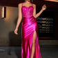 Stunning Mermaid Sweetheart Spaghetti-Strap Satin Floor-Length Corset Slit Prom Dress
