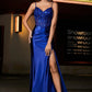 Stunning Mermaid Sweetheart Spaghetti-Strap Satin Floor-Length Corset Slit Prom Dress