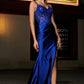 Stunning Mermaid Sweetheart Spaghetti-Strap Satin Floor-Length Corset Slit Prom Dress