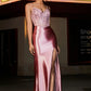 Stunning Mermaid Sweetheart Spaghetti-Strap Satin Floor-Length Corset Slit Prom Dress