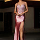 Stunning Mermaid Sweetheart Spaghetti-Strap Satin Floor-Length Corset Slit Prom Dress