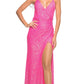 Stunning Mermaid V-Neck Sleeveless Sequin Floor-Length Lace-Up Slit Prom Dress