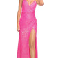 Stunning Mermaid V-Neck Sleeveless Sequin Floor-Length Lace-Up Slit Prom Dress
