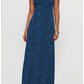 Textured Maxi Square Thin Strap Lace Up Back Prom Dress