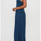 Textured Maxi Square Thin Strap Lace Up Back Prom Dress