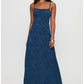 Textured Maxi Square Thin Strap Lace Up Back Prom Dress