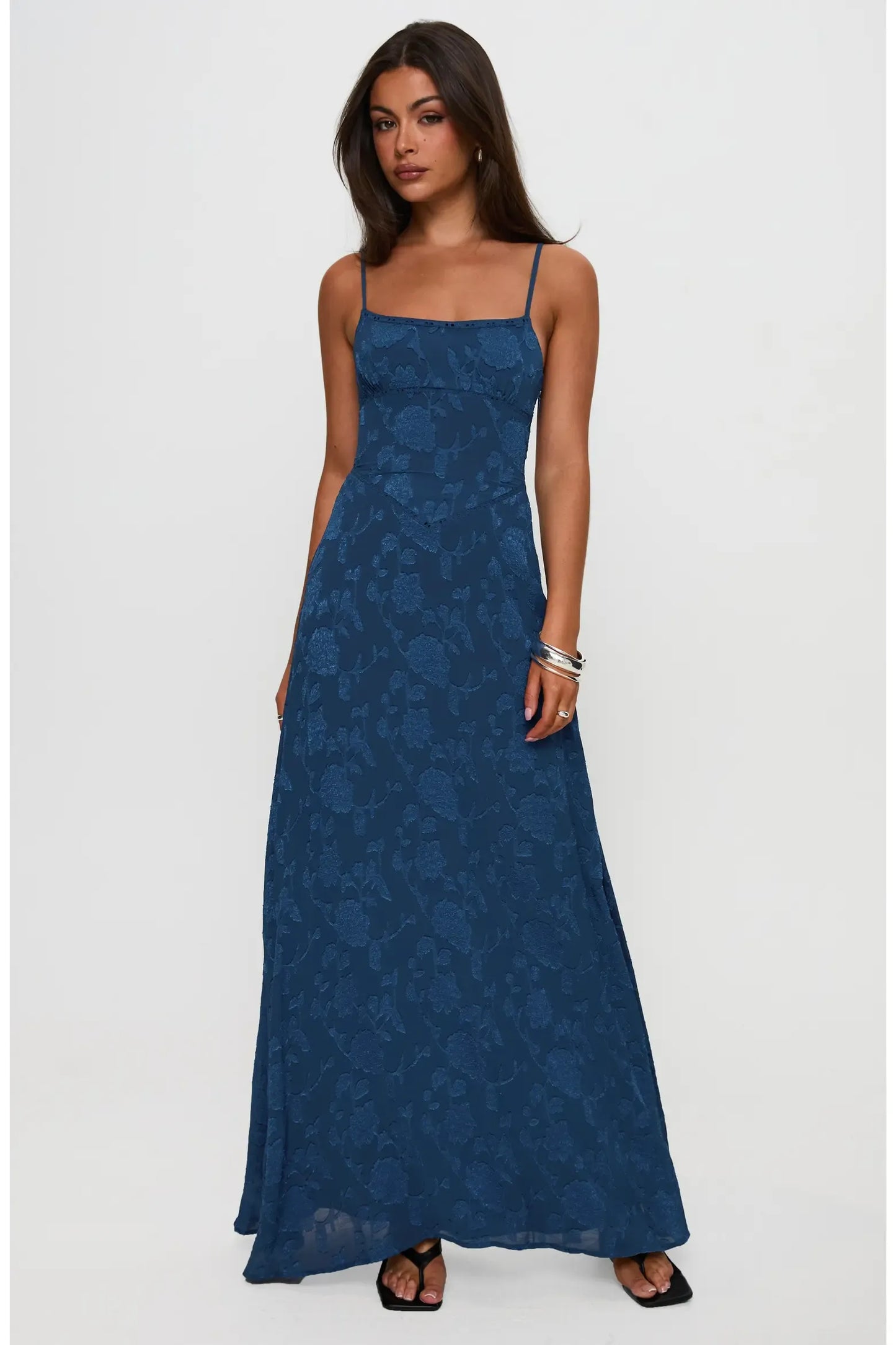 Textured Maxi Square Thin Strap Lace Up Back Prom Dress