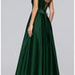 Voluminous A-line Fold V Spaghetti Strap Lace Up Pocket Floor Prom Dress