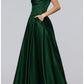 Voluminous A-line Fold V Spaghetti Strap Lace Up Pocket Floor Prom Dress