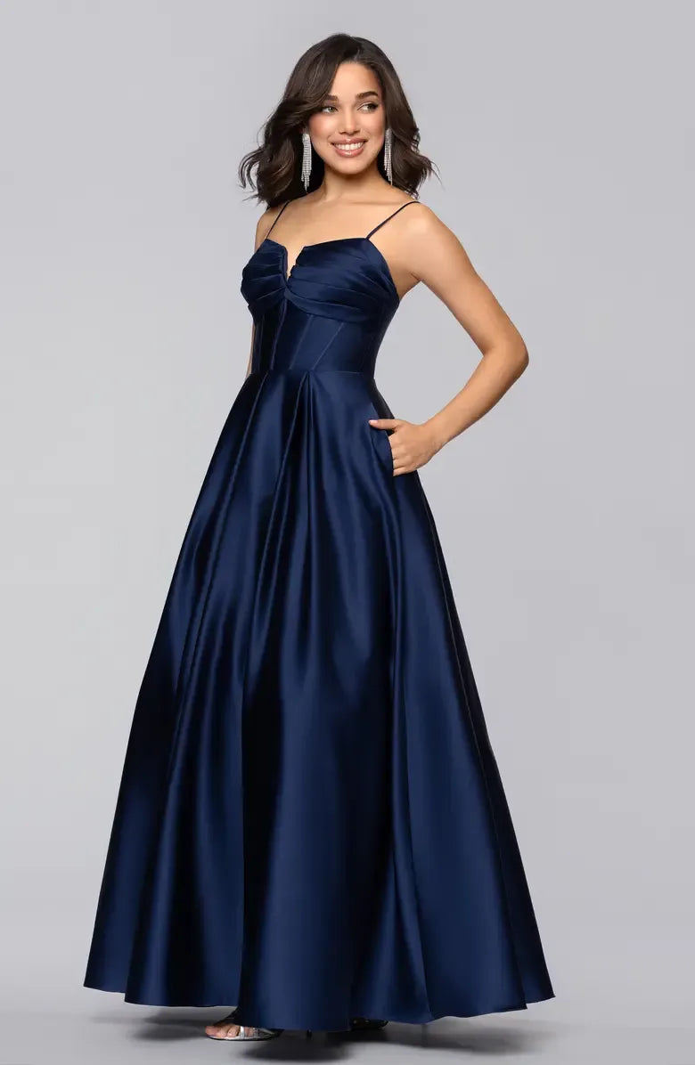 Voluminous A-line Twist Spaghetti Strap Lace Up Pocket Floor Prom Dress