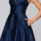 Voluminous A-line Twist Spaghetti Strap Lace Up Pocket Floor Prom Dress