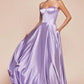 Corset A-Line Sweetheart Neck Satin Maxi Evening Dress With Lace-Up Back And Slit