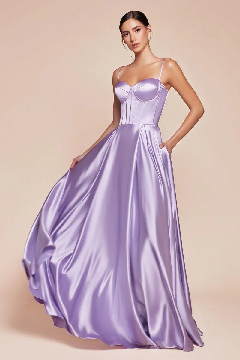 Corset A-Line Sweetheart Neck Satin Maxi Evening Dress With Lace-Up Back And Slit