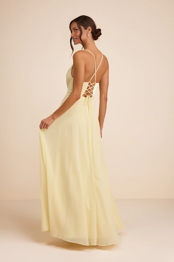 Elegant A-Line Cowl Neck Sleeveless Chiffon Maxi Wedding Guest Dress With Slit