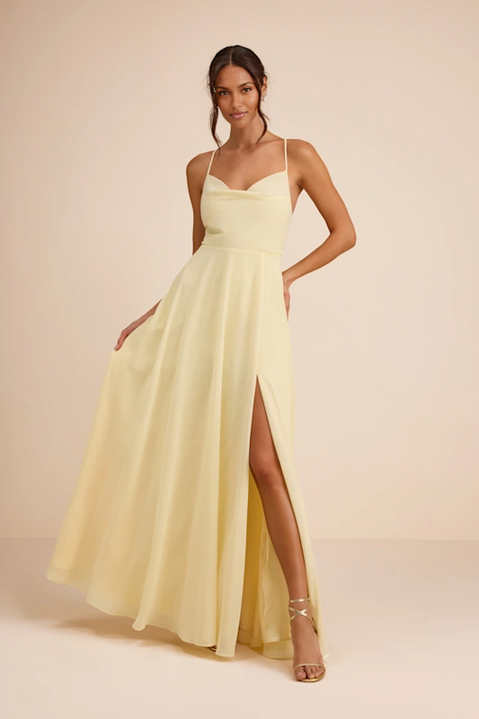 Elegant A-Line Cowl Neck Sleeveless Chiffon Maxi Wedding Guest Dress With Slit