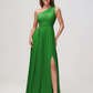 Elegant A-Line One Shoulder Sleeveless Chiffon Maxi Bridesmaids Dress With Slit