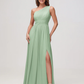Elegant A-Line One Shoulder Sleeveless Chiffon Maxi Bridesmaids Dress With Slit