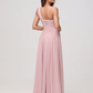 Elegant A-Line One Shoulder Sleeveless Chiffon Maxi Bridesmaids Dress With Slit