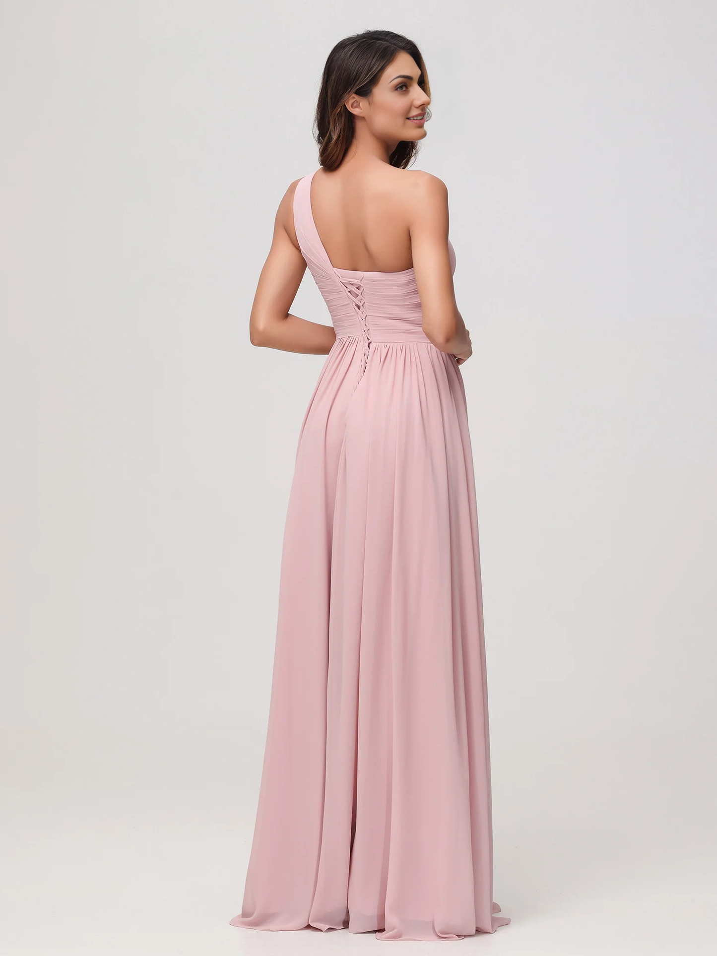 Elegant A-Line One Shoulder Sleeveless Chiffon Maxi Bridesmaids Dress With Slit