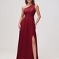 Elegant A-Line One Shoulder Sleeveless Chiffon Maxi Bridesmaids Dress With Slit