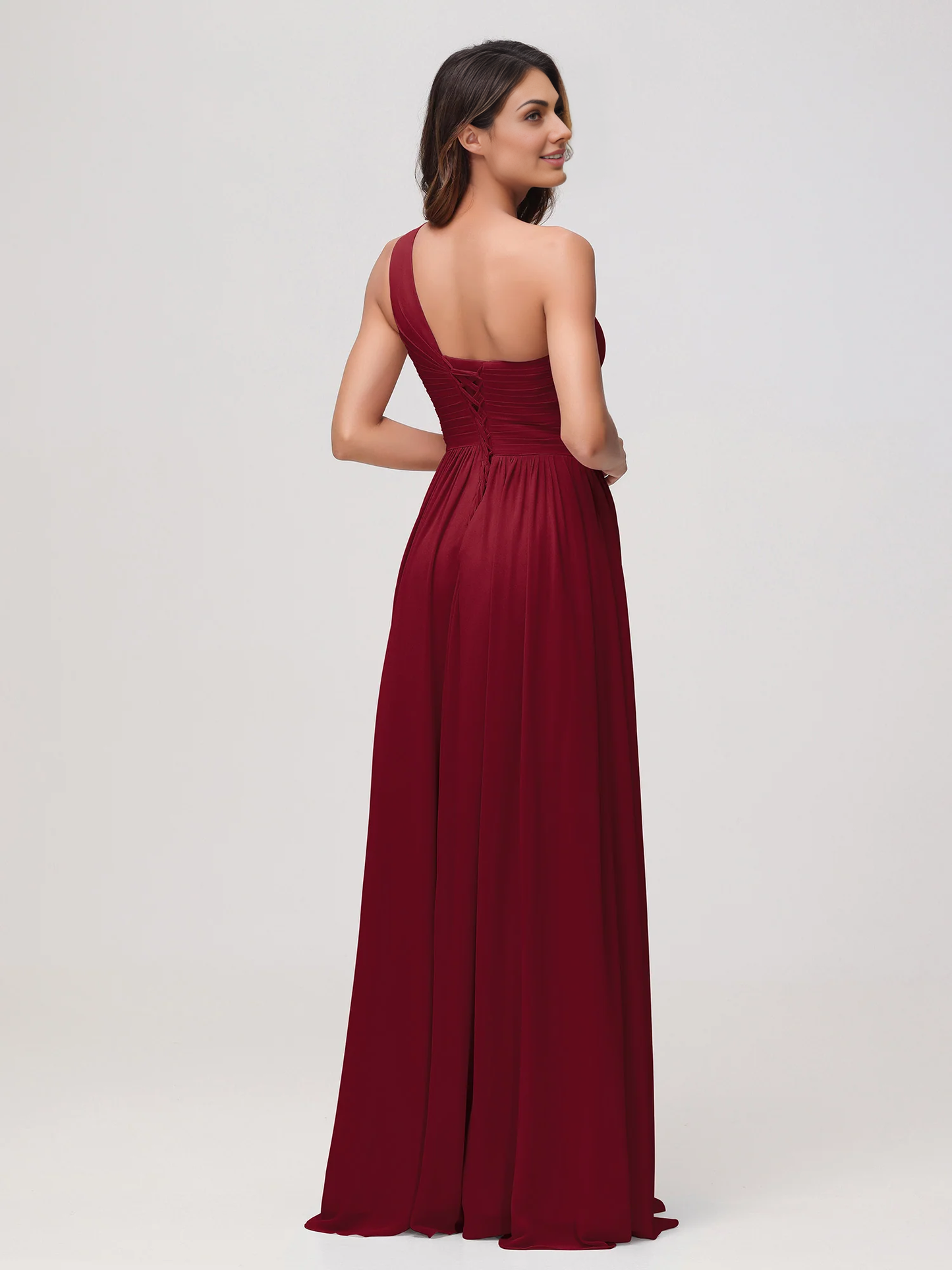 Elegant A-Line One Shoulder Sleeveless Chiffon Maxi Bridesmaids Dress With Slit