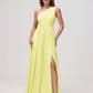 Elegant A-Line One Shoulder Sleeveless Chiffon Maxi Bridesmaids Dress With Slit