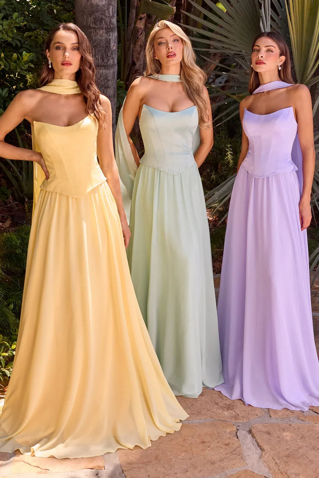 Elegant A-Line Strapless Sleeveless Chiffon Floor-Length Scarf-Accent Lace-Up Bridesmaid Dress