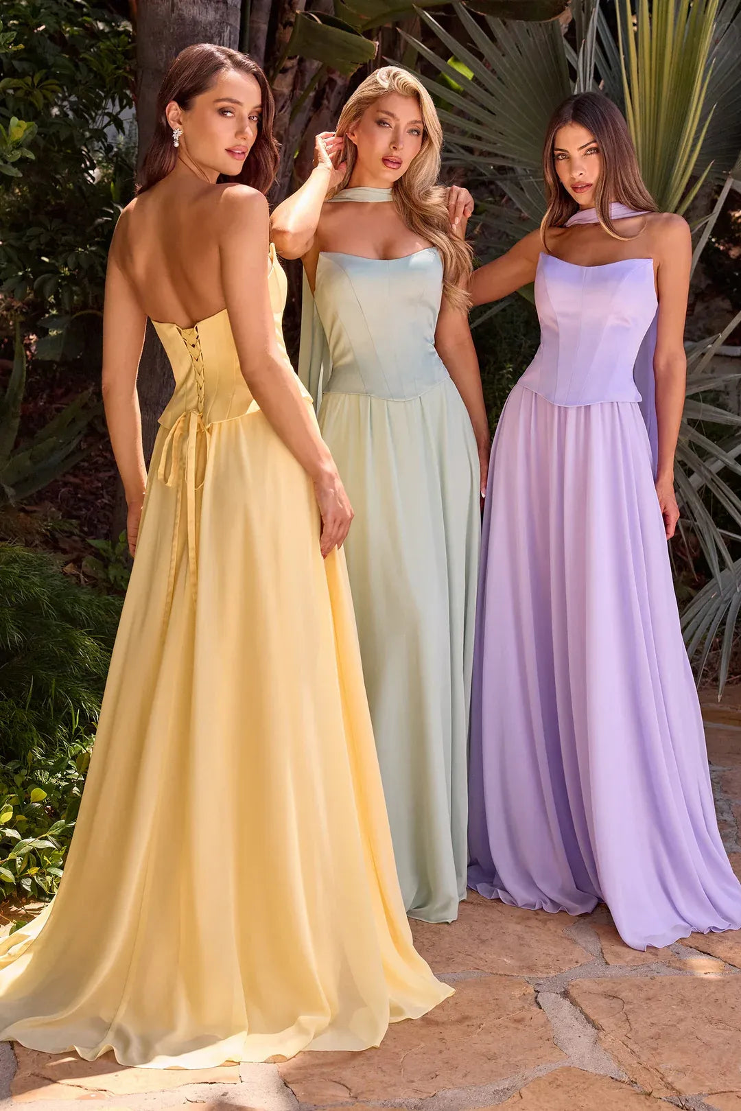 Elegant A-Line Strapless Sleeveless Chiffon Floor-Length Scarf-Accent Lace-Up Bridesmaid Dress