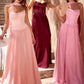 Elegant A-Line Strapless Sleeveless Chiffon Floor-Length Scarf-Accent Lace-Up Bridesmaid Dress