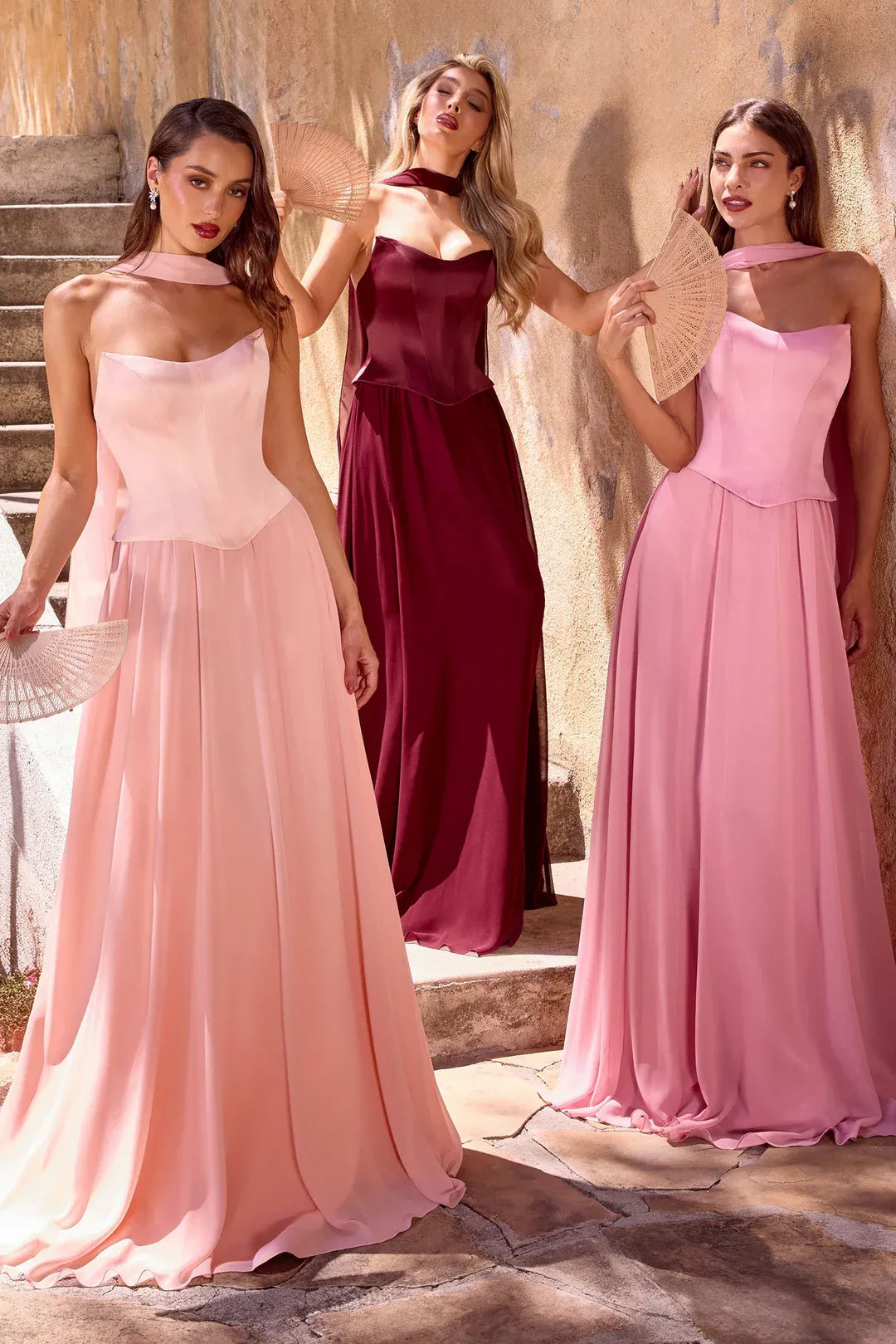 Elegant A-Line Strapless Sleeveless Chiffon Floor-Length Scarf-Accent Lace-Up Bridesmaid Dress