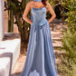 Elegant A-Line Strapless Sleeveless Chiffon Floor-Length Scarf-Accent Lace-Up Bridesmaid Dress