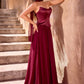 Elegant A-Line Strapless Sleeveless Chiffon Floor-Length Scarf-Accent Lace-Up Bridesmaid Dress