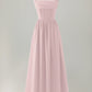 Elegant A-line Sweetheart Sleeveless Chiffon Maxi Wedding Guest Dress With Crisscross Back Detail