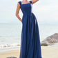 Elegant A-line Sweetheart Sleeveless Chiffon Maxi Wedding Guest Dress With Crisscross Back Detail