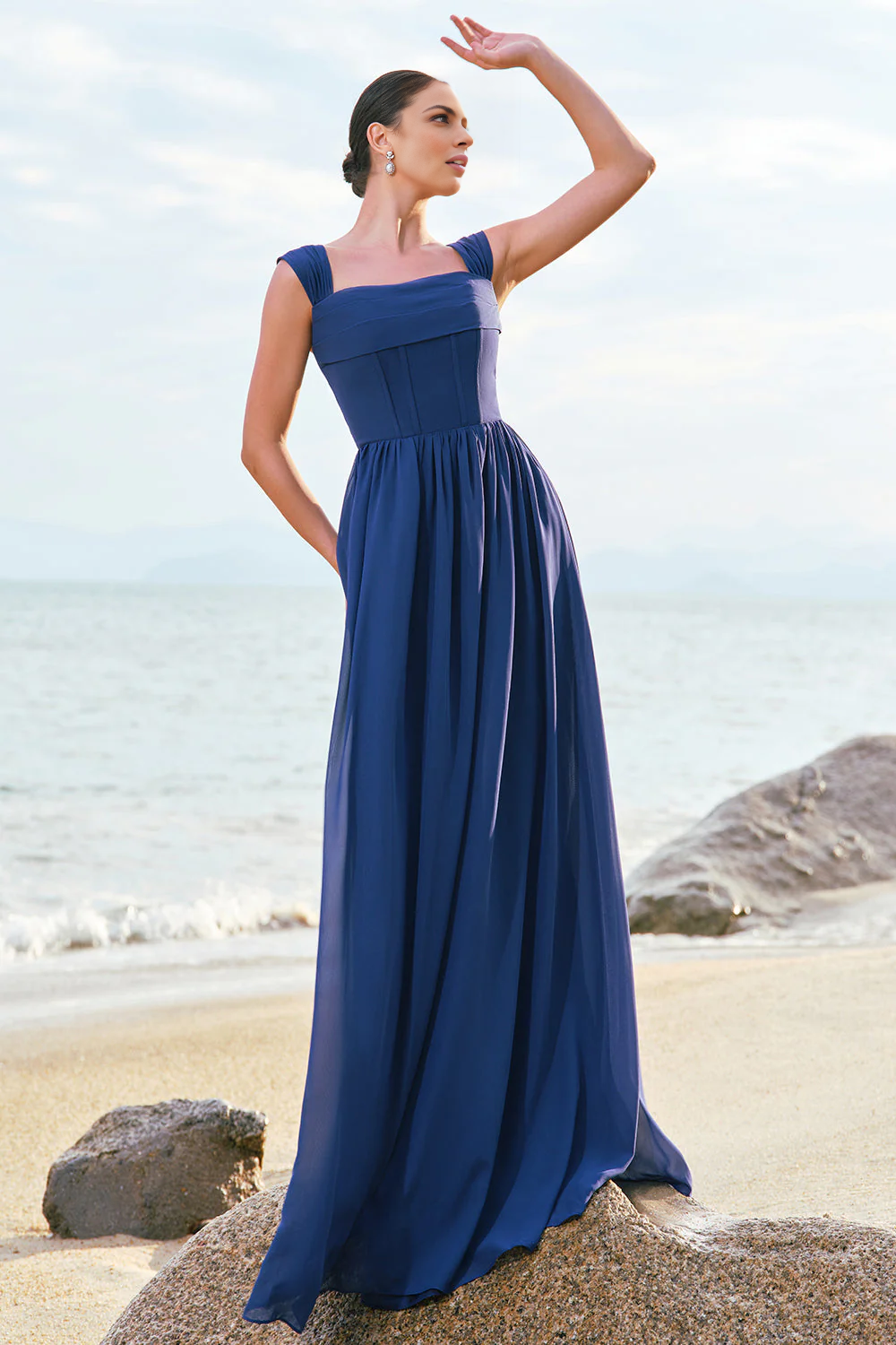 Elegant A-line Sweetheart Sleeveless Chiffon Maxi Wedding Guest Dress With Crisscross Back Detail